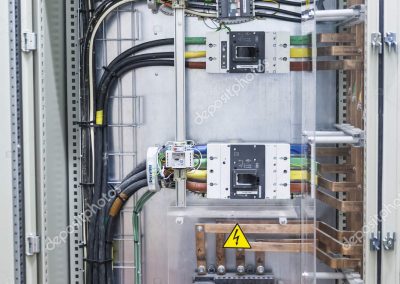interior connections of an industrial electrical installation control panel